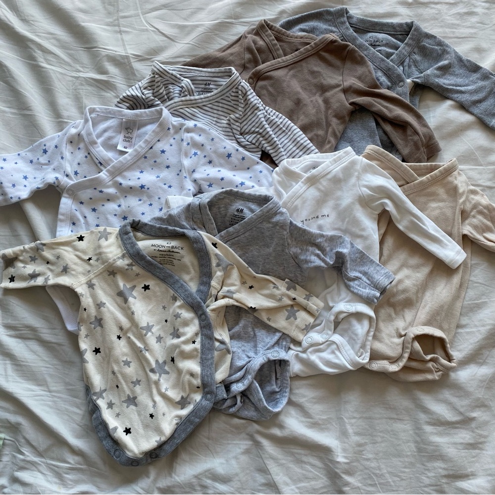 H&M Neutral Tones Baby Long Sleeve Bodysuits - Gray, Beige, White, Brown